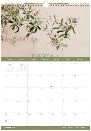 Blueline® 2027 Colorful Monthly Wall Calendar, 12 Months, January to December, Gold Twin-Wire Binding, 12" x 17", Minimalist (C173121)