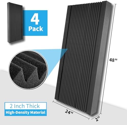 Art3d 4-Pack High-Density Wedge Design Acoustic Foam Panels, 48 x 24 x 2 in
