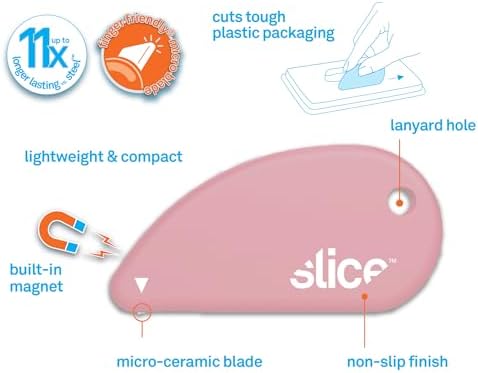 Slice Micro Safety Cutter | Safe Ceramic Box Cutter Lasting 11x Longer than Metal | Keychain Box Opener | Combo Pack | Mint + Dusty Rose