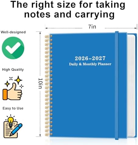 Daily Planner 2026-2027 - July 2026 to June 2027, 7" x 10", Blue