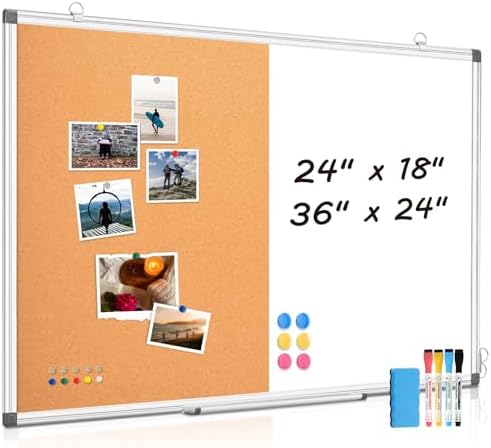 Magnetic Dry Erase White Board Cork Board Combo for Wall with Accessories
