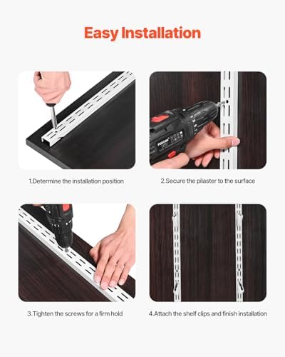 VEVOR Shelf Pilaster, 60-inch 5 Pack, Dual Track Upright Wall Shelving System, Heavy Duty Support System Twin Slot Shelf Rails, 25 Screws, Suitable for Cabinet Closet Organization Storage, Silver