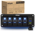 Nilight 5 Gang Rocker Switch Panel w/PD Type C and USB Socket Voltmeter