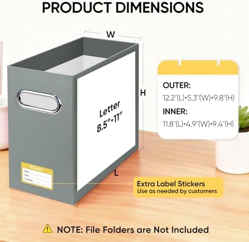 BALEINE 4PK File Organizer Box, Cardboard File Folder Organizer with Handle | Strong Corrugated Paper Core, Label Stickers for Identification, Hanging File Folder Organizer, Home Office Document Storage