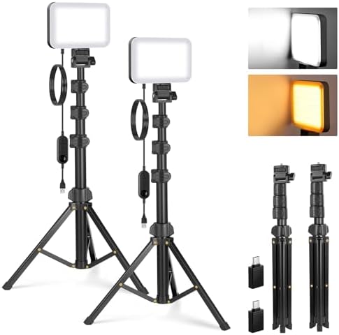 NEEWER Basics 2 Pack LED Video Light Panel Lighting Kit, 6.2" Dimmable Portable Studio Light with 53" Tripod Stand, 3200K-5600K/CRI95+ 810lux for Photography Video Recording Streaming Podcast, BP132