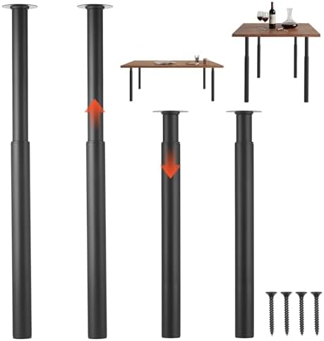 VEVOR Adjustable Table Legs, 28-43.3 in Steel Furniture Legs, 1200 lbs Max Load Heavy Duty, Quick Installation, Ideal for Home Office Desk DIY, Coffee Dinner Bar Tables, Workbenches, Set of 4, Black