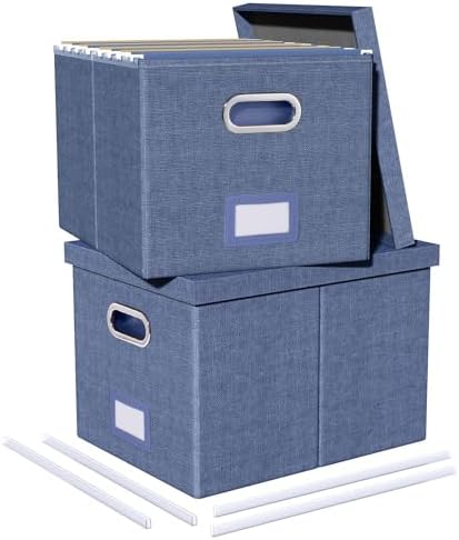 Oterri 2 Pack File Storage Organizer, Document Organizer, Portable File Box with Lid, Fit for Letter/Legal File Folder Storage,Blue-Box only