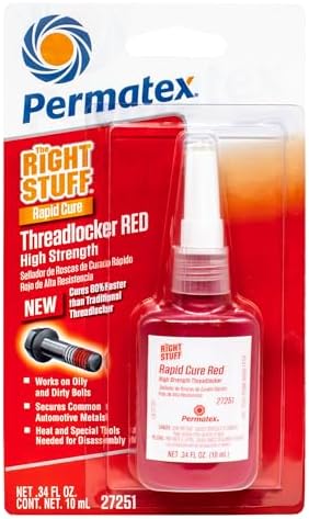 Permatex The Right Stuff Rapid Cure Red Threadlocker 27251, Works on Oily & Dirty Fasteners, Automotive, Industrial & Hardware Use, Sets in 15m Cures in 4h, 10 ml