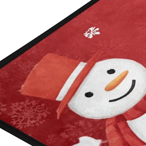 Christmas Snowman Kitchen Mat Winter Snowflakes Holiday Kitchen Rug Red Glitter Floor Mats Washable Non Slip Area Rug for Bedroom Living Room Home Decor 39" X 20"