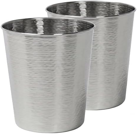 happimess Remi 2.1 Gal Textured Steel Wastebasket, Brushed Steel, Set of 2