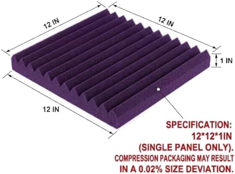 96 Pack Allxinlog Absorb the echo Acoustic Foam Panel Wedge Studio Soundproofing Wall Tiles 12" X 12" X 1" (Accompanied By Double-Sided Adhesive Tape)(48Purple+48Black)