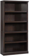 Sauder 5 Tier Book Shelf Wooden Bookcase Multipurpose Bookshelf for Home Office, Living Room, in Jamocha Wood