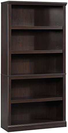 Sauder 5 Tier Book Shelf Wooden Bookcase Multipurpose Bookshelf for Home Office, Living Room, in Jamocha Wood