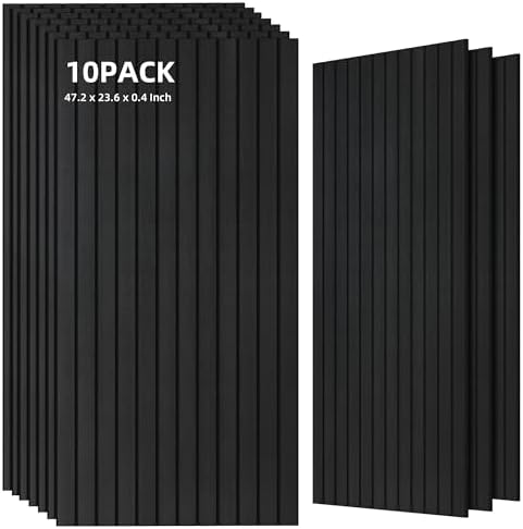 TO-TH Sound Absorbing Panels Wood Grain Acoustic Wall Panel 10 Pack, Smoky