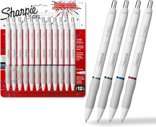 Sharpie S-Gel Pens, Fashion Barrel Gel Pens, Pearl White Body, Medium (0.7mm) Point, USA 250th Anniversary Edition, 1 Count (Pack of 144)