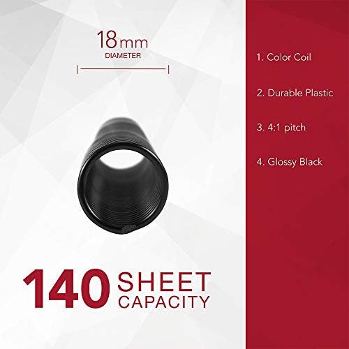 GBC Binding Spines/Spirals/Coils, 18mm, 140 Sheet Capacity, 4:1 Pitch, Color Coil, Black, 100 Pack (9665080)