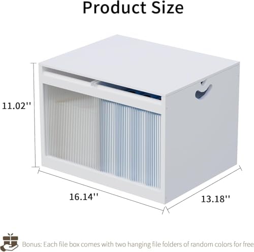 Bamboo Hanging File Organizer, Desktop File Box with Lids, 2 Pack, White | Removable Lid, Clear Acrylic Side Panels, 4 Hanging Folders Included, Helps Reduce Dust, Letter & Legal Size, Easy Assembly