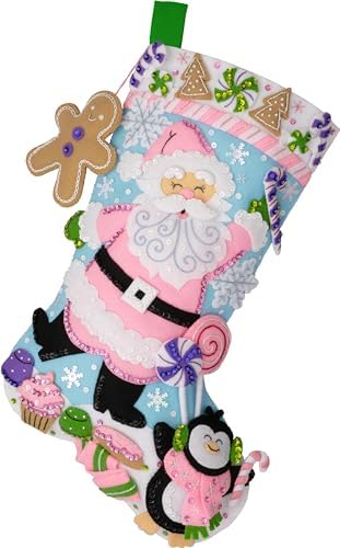Bucilla Felt Applique 18" Stocking Making Kit, Lollipop Santa, Perfect for Holiday DIY Arts and Crafts, 89705E