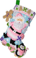 Bucilla Felt Applique 18" Stocking Making Kit, Lollipop Santa, Perfect for Holiday DIY Arts and Crafts, 89705E