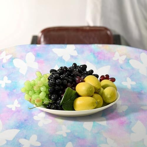 Rainbow Butterfly Tablecloth, Colorful Pink Blue White Butterflies Cartoon Print Table Cover for Farmhouse Kitchen Dining Room Table Decor 60x90in
