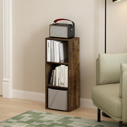 Furinno PASIR Book Shelf, 3-Tier Bookshelf, Open Storage Shelf Bookcase, Easy Assembly, 9" x 12" x 32", for Living Room, Bedroom, Home Office, Amber Pine