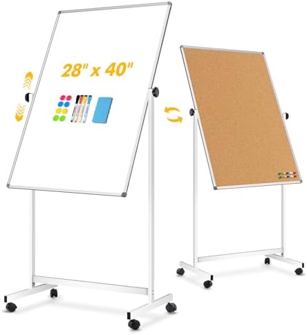 Rolling Whiteboard Corkboard Combo with Stand 28"x40"