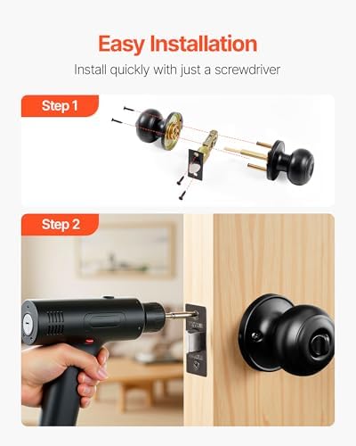 VEVOR 6 Pack Black Door Knobs, Privacy Door Knob with Round Ball, Keyless Exterior & Thumb Turn Lock Interior, All Metal Doorknobs Hardware, Matte Black Modern Design for Bedroom & Bathroom