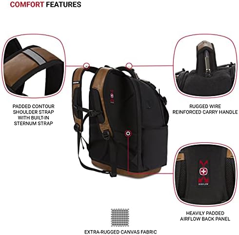 SwissGear Tool Bag Backpack, Fits Up to 17-Inch Laptop, Work Pack PRO, Black/Brown Canvas