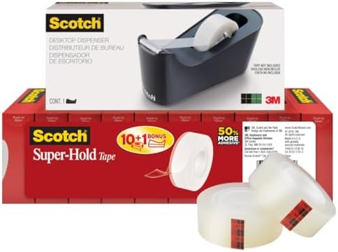 Scotch Tape Dispenser Value Pack w Super-Hold Tape, Black Dispenser