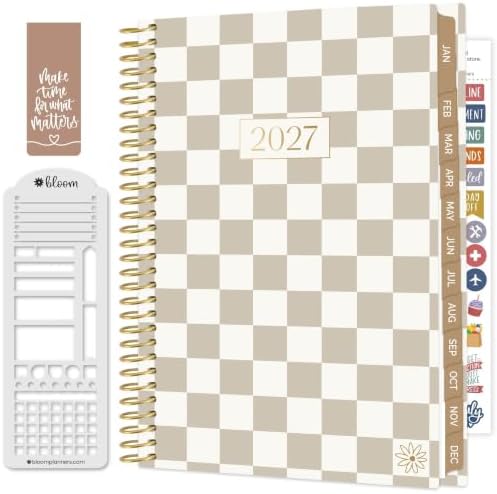 bloom daily planners 2027 Planner (January - December 2027) - Weekly & Monthly Softcover Planner for Women - Calendar Year Inspirational Agenda Book with Stickers - 5.5" x 8.25" - Checkered, Café