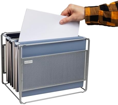 Mind Reader Hanging File Folder Organizer, Desktop Organizer, Storage, Office, Metal Mesh, Silver