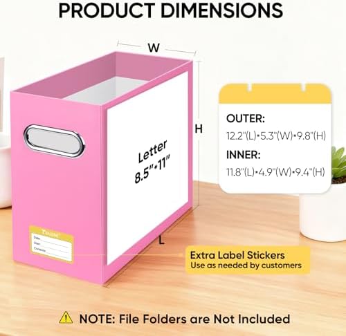 BALEINE 2PK File Organizer Box, Cardboard File Folder Organizer with Handle | Strong Corrugated Paper Core, Label Stickers for Identification, Hanging File Folder Organizer, Home Office Document Storage