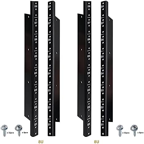 Sound Town 4-Pack 8U Steel Rack Rails with Black Powder Coated Finish and Screws (ST-RR-08UX2)