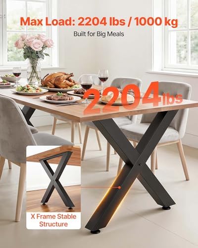 VEVOR Table Legs, 29.5" H x 29.9" W Steel Furniture Legs, Modular Design, Easy Assembly, 2204 lbs Max Load Heavy Duty, for Home Office Desk, Coffee Dinner Bar Tables, Workbench,2 PCS, X Frame, Black
