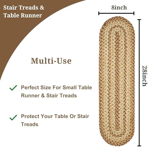 Homespice Cookie Dough Jute Braided Stair Treads, Oval 8x28 Set of 13