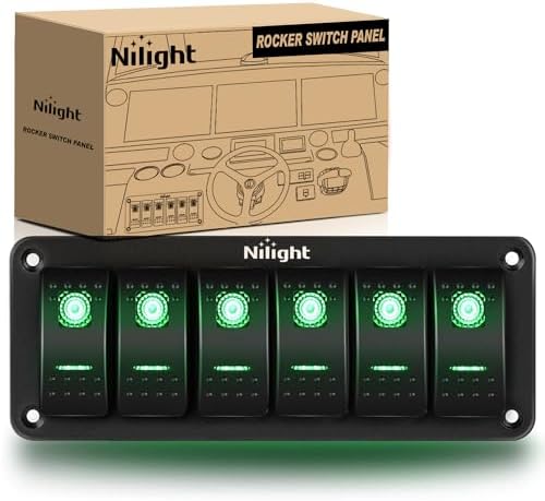 Nilight 6 Gang Rocker Switch Panel SPST On Off 5PIN Electrical Toggle Green