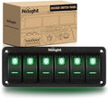 Nilight 6 Gang Rocker Switch Panel SPST On Off 5PIN Electrical Toggle Green