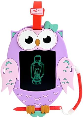 Boogie Board Sketch Pals Owl 4” LCD Writing Tablet for Kids – Reusable Mess-Free Drawing Pad with Tethered Stylus – Clip-On Travel Doodle Board Toy – Ages 3+