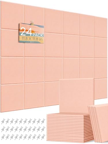 Thick Felt Pin Board Tiles 24 Pack, 11.8x11.8 Bulletin Board for Wall