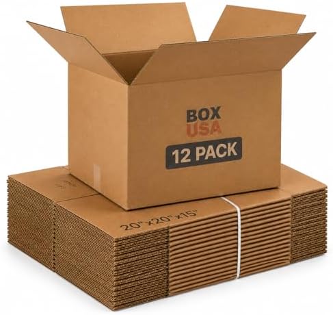 BOX USA Large Moving Boxes 20"L x 20"W x 15"H 12-Pack - Corrugated Cardboard Box for Shipping, Mailing, Packing, Packaging and Storage