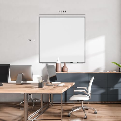 U Brands Magnetic Dry Erase Board White Board, 36" x 36", Silver Aluminum Frame, Includes Marker
