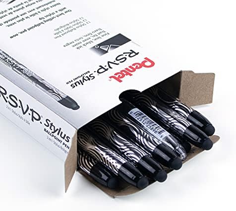 Pentel RSVP STYLUS Ballpoint Pen, Fine Line, Black Ink (BK90L-A) (12 count)