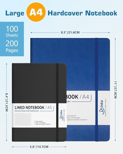 Dynta A4 Lined Journal Notebooks 3 Pack 8.5 x 11 Leather Hardcover Journals