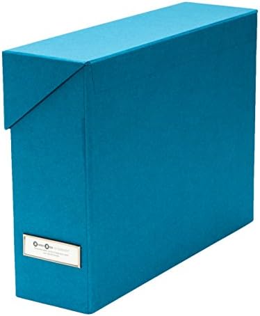 Bigso Lovisa Fiberboard Label Frame 12 File Storage Box | Document Organizer for Important Paperwork | Durable Hanging File Box with a Flip Top Lid & Metal Label Window | 3.7” x 13” x 9.4” | Turquoise