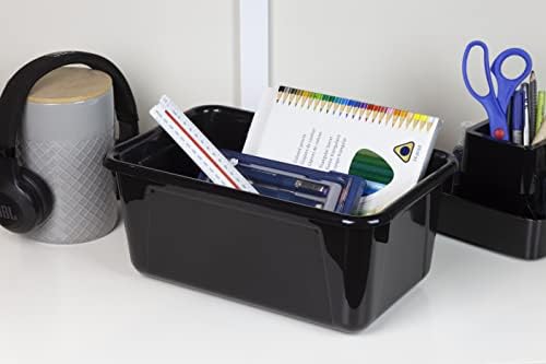 Storex Small Cubby Bins – Plastic Storage Containers for Classroom, 12.2 x 7.8 x 5.1 inches, Black, 5-Pack (62466A05C)