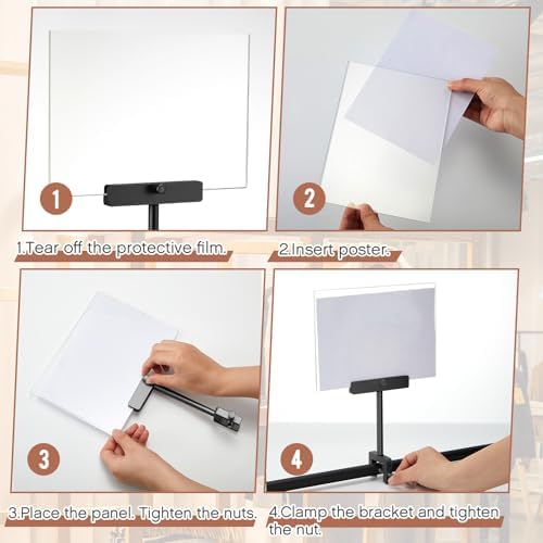FoldTier 6 Set 5.5 x 7 Inch Clothing Rack Sign Holder Aluminum Alloy Retail Sign Holder with Clamp Acrylic Frame for Retail Stores Price Card Display(Black)