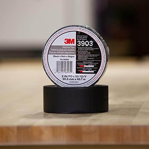 3M Vinyl Duct Tape 3903, Black, 2 in x 50 yd, 6.5 mil, 1 Roll