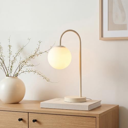 JONATHAN Y Arco 18.25" Beige Arched Metal Table Lamp with Globe Shade