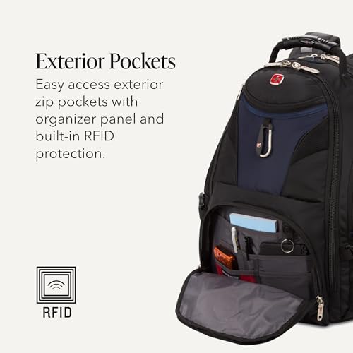 SwissGear 1900 ScanSmart Laptop Backpack, Fits Most 17-Inch Laptops, TSA-Friendly Lay-Flat Design, RFID Protection, and Tablet Pocket, Black, 31L, 18.5-Inch