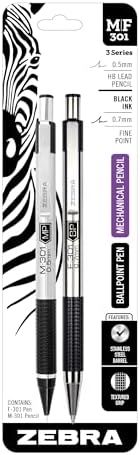 Zebra Pen STEEL M-301 & F-301 Retractable Ballpoint Pen & Pencil Set, 2-Pk